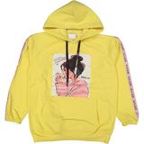 Kız Çocuk Kahve Içen Kız Desenli Kanguru Cepli Kapüşonlu Kolları Şeritli Sarı Renk Sweatshirt - 14 Yaş