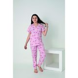 Kız Çocuk Kalp Desenli Kısa Kollu Önden Düğmeli Penye Lycra Pijama Takımı - Pembe - 12 - 13 Yaş