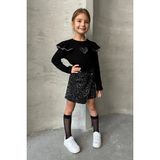 Kız Çocuk Kalp Detaylı Sweatshirt ve Leopar Desenli Şort Etek Takım Siyah - 3 - 4 Yaş