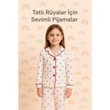 Kız Çocuk Kalpli Önden Düğmeli Pamuklu Pijama Takımı - Kırmızı - 3 - 6 Ay