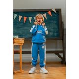 Kız Çocuk Kanguru Cepli Nakışlı Kolları Bantlı Kapüşonlu Sweatshirt - Mavi - 5 - 6 Yaş