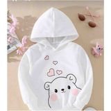 Kız Çocuk Kapşonlu Beyaz Tatlı Ayıcık Baskılı Sweatshirt - 3 - 4 Yaş - 001-Beyaz