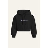 Kız Çocuk Kapşonlu Crop Sweatshirt - Siyah - 11 - 12 Yaş