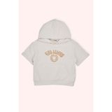 Kız Çocuk Kapüşonlu Kısa Kollu Ön Bedeni Simli Nakışlı Cepli Bej Sweatshirt 10 Yaş (140 cm)