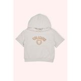 Kız Çocuk Kapüşonlu Kısa Kollu Ön Bedeni Simli Nakışlı Cepli Bej Sweatshirt 8 Yaş (128 cm)