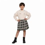 Kız Çocuk Kapüşonlu Sweat Shirt Ekose Etekli Bej Elbise (Bej, 8 Yaş)