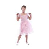 Kız Çocuk Kare Yaka Trend Tül Elbise AK2242, Pembe, 4 Yaş