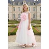 Kız Çocuk Kat Kat Organza Elbise, Büyük Çiçek Desenli Doğum Günü - Parti - Mezuniyet Elbisesi Ekru (8-15 Yaş) 36019Pr