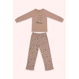 Kız Çocuk Kedi Baskılı Somon Pijama Takımı 3 Yaş (98 cm)