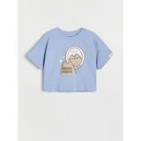 Kız Çocuk Kedi Grafikli Mavi Crop Tshirt - Mavi-70758 - 6 - 7 Yaş