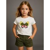 Kız Çocuk Kelebek Desenli T-Shirt - Ekru - 5 Yaş