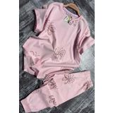 Kız Çocuk Kelebek Desenli T-Shirt Pembe Pijama Takımı 8-14 Yaş