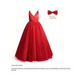 Kız Çocuk Kırmızı Anvelop Abiye Elbise Doğum Günü İçin Özel Dikim Slim Fit V Yaka Stil