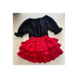 Kız Çocuk Kırmızı Fırfırlı Etek Balon Kol Siyah Bluz Kırmızı Bandana Set.-6-9 Ay