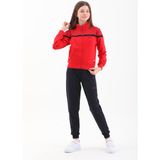 Kız Çocuk Kırmızı Lastikli Paça Fermuarlı Dik Yaka Eşofman Takımı - 4006 - 14 Yaş