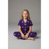 Kız Çocuk Kısa Kollu %100 Pamuklu Düğmeli Pijama Takımı Dreamy Purple