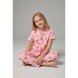 Kız Çocuk Kısa Kollu %100 Pamuklu Düğmeli Pijama Takımı Soft Heart
