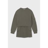Kız Çocuk Kısa Sweatshirt ve Kargo Etekli Takım - Yeşil - 14 Yaş