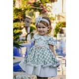 Kız Çocuk Kısa Vintage Elbise - Fermuarlı, Özel Tasarım - Aksesuarlı - Mint - 12 - 18 Ay
