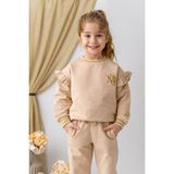 Kız Çocuk Kolları Fırfırlı Sweatshirt - Bej - 7 Yaş