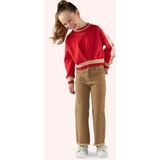 Kız Çocuk Kolları Parça Detaylı Kırmızı Sweatshirt