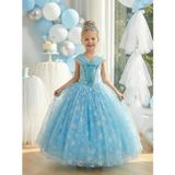 Kız Çocuk Kostüm Mavi Elsa Frozen Düşük Omuz Detaylı Kasnaklı Kabarık Elsa Kostüm 3-8 Yaş TAÇ HEDİYELİ