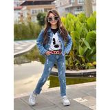 Kız Çocuk Kot Pantolon / Kot Ceket / Badi 3 Parça Takım - Mavi - 6 - 7 Yaş