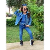 Kız Çocuk Kot Pantolon / Kot Ceket / Kot Bluz 3'lü Takım - Mavi - 2 - 3 Yaş