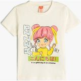 Kız Çocuk Koton Tişört Kısa Kollu Pamuklu Bisiklet Yaka Anime Baskılı Model - 9 - 12 Ay - Ekru