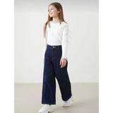 Kız Çocuk Koyu Mavi Mid Rise Wide Leg Jean Pantolon - 15 - 16 Yaş