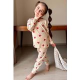 Kız Çocuk Küçük Sevimli Kalp Baskılı Krem Pijama Takımı