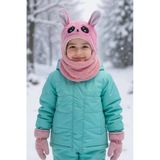 Kız Çocuk Kulaklı Bere Boyunluk Takım – Sevimli Tavşan Desenli Polar Kışlık Şapka & Atkı, 3-9 Yaş