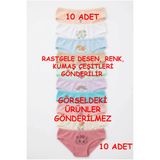 Kız Çocuk Külot 10 Lu Paket Pamuklu Likralı RASTGELE BASKILAR RENKLER ve FİTİLLİ KUMAŞLAR