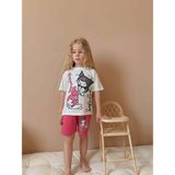 Kız Çocuk Kuromi Desenli Pamuk Şortlu Takım - 4 - 5 Yaş - Pembe