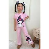 Kız Çocuk Kuromi My Melodi Baskılı Kısa Kollu Alt Üst Takım Boru Paça Pamuklu 2'li Takım - 9 - 10 Yaş - Pembe