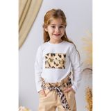 Kız Çocuk Leopar Baskılı Uzun Kollu T-Shirt - Beyaz - 2 Yaş
