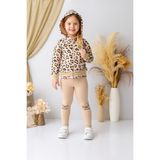 Kız Çocuk Leopar Desenli Kapüşonlu Sweatshirt - Leopar Desenli - Kahve - 6 Yaş