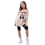 Kız Çocuk Leopar Desenli Minnie Mouse Baskılı Askılı Tunik ve Tayt Takımı Siyah