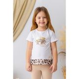 Kız Çocuk Leopar Desenli T-Shirt - Beyaz - 4 Yaş