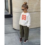 Kız Çocuk Love Baskılı 3 Iplik Kumaş Pamuklu Sweatshirt - 5 - 6 Yaş - Ekru