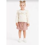 Kız Çocuk "loved" Nakışlı Sweatshirt ve Kadife Etek Ikili TAKIM-107581B - 2 - Beyaz
