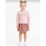Kız Çocuk "loved" Nakışlı Sweatshirt ve Kadife Etek Ikili TAKIM-107581P - 2 - Pembe