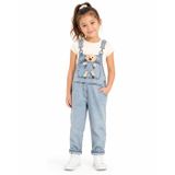 Kız Çocuk Mavi Denim Salopet%100 Pamuk Cepsiz Arka Detaylı Jean Tulum (Denim Mavi, 4-5 Yaş)