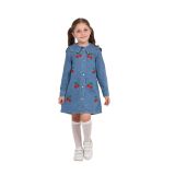 Kız Çocuk Mavi Kiraz Nakışlı Kot Elbise – Düğmeli, Bebe Yaka, Günlük Şık Model (Standart, mavi, 2-3 yaş)
