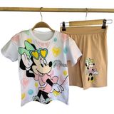 Kız Çocuk Mickey Mouse Desenli Şortlu Takım - 5 - 6 Yaş - Bej