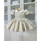 Kız Çocuk Mint Çıtır Çiçekli Elbise – Pamuklu, Klasik Stil, Bebe Yaka - 12 Ay