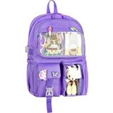 Kız Çocuk Mor Unicorn ve Peluş Oyuncaklı Okul Çantası - Şeffaf Cepli