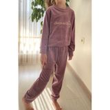 Kız Çocuk Mor Uzun Kol Kışlık Kadife Bisiklet Yaka Pijama Takımı 10E-2355 - 7 Yaş