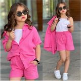 Kız Çocuk Müslin Gömlek Body ve Şort Takım Bayramlık - 4 – 5 Yaş - 00406 Pembe