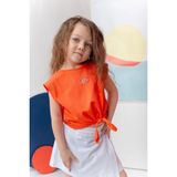 Kız Çocuk Nakış Detaylı Crop T-Shirt - Coral - 11 - 12 Yaş